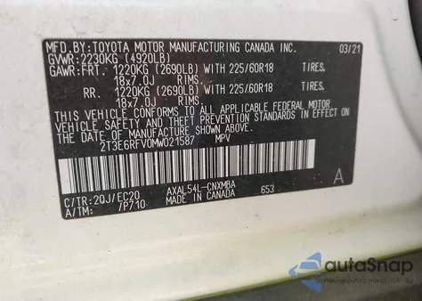 2021 Toyota Rav4 Hybrid Xse из США, поврежденный, VIN 2T3E6RFV0MW021587